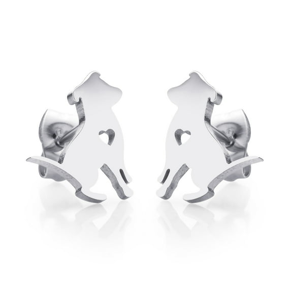 555Jewelry Stainless Steel Small Dog Stud Hypoallergenic Unisex Earrings, Silver