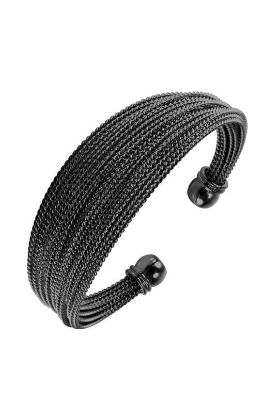 Stainless Steel Sparkly Open Cuff Twisted Wire Bangle Bracelet for Women & Girls, Black