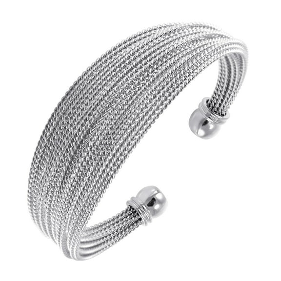 555Jewelry Stainless Steel Sparkly Open Cuff Twisted Wire Bangle Bracelet for Women & Girls, Silver