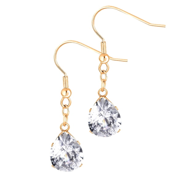 555Jewelry Stainless Steel Sparkly White Cubic Zirconia Drop Dangle Teardrop Earrings for Women, Pear Bridal Earrings, Tear Drop Dressy Earrings for Women, Rose Gold