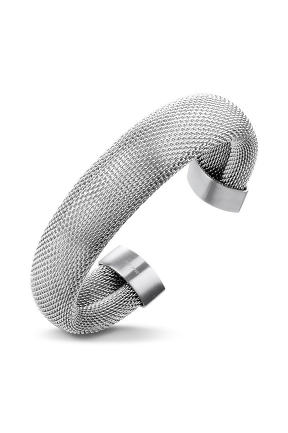 Stainless Steel Womens Trendy Mesh Wrap Open Cuff Stackable Expandable Bangle Bracelet, Silver 60 mm