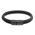 thumbnail image 1 of 555Jewelry Thin Narrow Braided & Stitched Black Leather and Steel Magnetic Clasp Bracelets for Men, Mens, Black, 9 Inch, 1 of 7