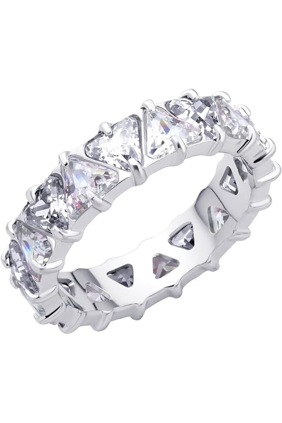 Triangle Shape Cubic Zirconia Wedding Band Stainless Steel Rings for Women Stackable Trillion Cut Eternity Band Rings for Women Girls CZ Anniversary Rings, US Size 9