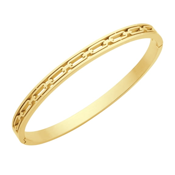 ‎555Jewelry Unisex ‎Elegant Stainless Steel Rectangle Link Chain Pattern Hinged Cuff Bangle Bracelets for Women & Men, Gold
