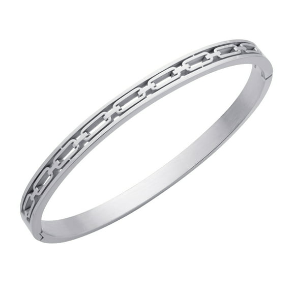 ‎555Jewelry Unisex ‎Elegant Stainless Steel Rectangle Link Chain Pattern Hinged Cuff Bangle Bracelets for Women & Men, Silver
