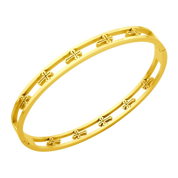 ‎555Jewelry Unisex ‎Stainless Steel Budded Sideways Cross Hinged Cuff Bangle Bracelets for Women & Men, Gold
