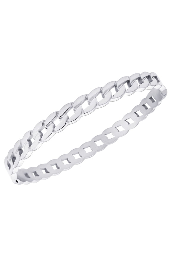 555Jewelry Unisex Stainless Steel Cuban Hinged Curb Link Cuff Bangle Bracelets for Women and Men, Silver