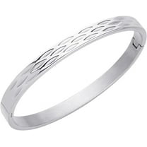 ‎555Jewelry Unisex ‎Stainless Steel Elegant Carved Shimmer Cut ‎Hinged Cuff Bangle Bracelets for Women and Men, Silver
