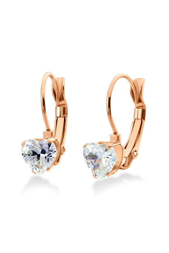 Womens Lovely Minimalist Style Hypoallergenic High Polish Stainless Steel Heart Cut Shape Cubic Zirconia Fine Fashion Jewelry Lever Back Earrings, Pink Rose Gold