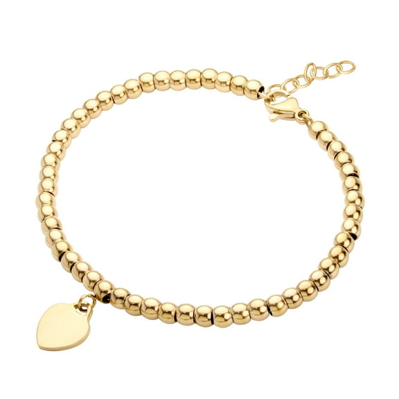 555Jewelry Womens Stainless Steel Heart Charm Beaded Ball Delicate Adjustable Bracelet, Gold