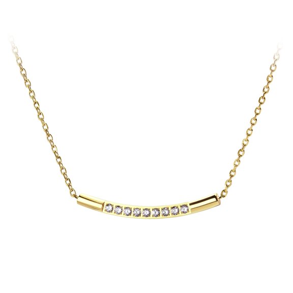 555Jewelry Womens Stainless Steel Metal Minimalist Classic Horizontal Curved Bar Sparkling Cubic Zirconia CZ Studded Fashion Fine Jewelry Accessory Pendant Necklace, Yellow Gold