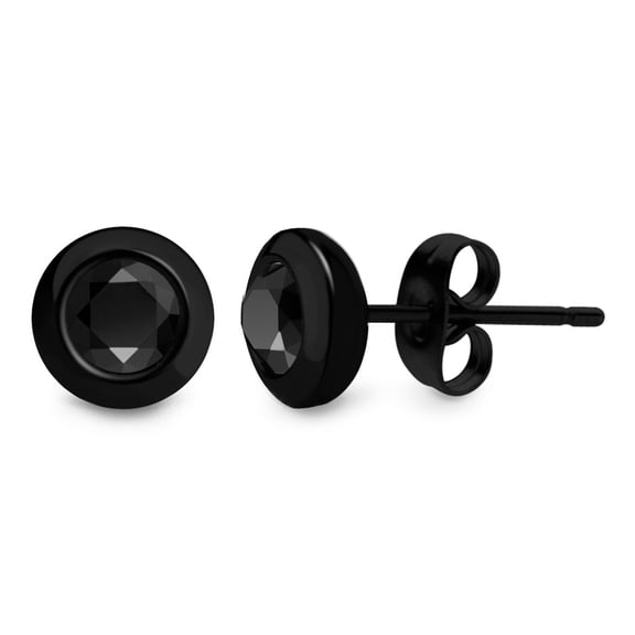 555Jewelry Womens Stainless Steel Round Solitaire Bezel Sparkly Brilliant Cute Assorted Multiple Colors Jewelry Fashion Accessory Stud Earring Set Pair, Black & Black Cubic Zirconia