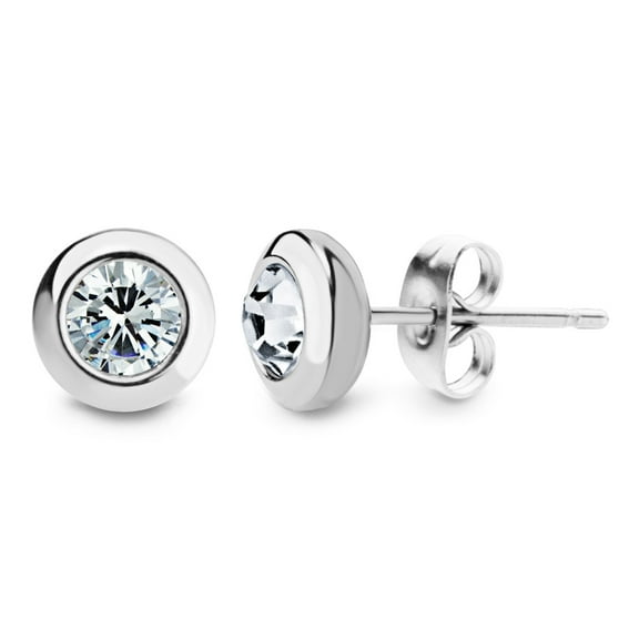 555Jewelry Womens Stainless Steel Round Solitaire Bezel Sparkly Brilliant Cute Assorted Multiple Colors Jewelry Fashion Accessory Stud Earring Set Pair, Silver & White Cubic Zirconia