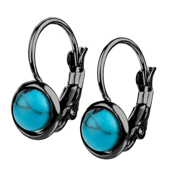 555Jewelry Womens Stainless Steel Stone Marble Round Circle Vintage Classic Leverback Earrings, Black & Turquoise
