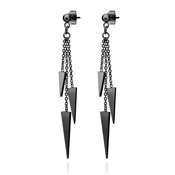 555Jewelry Womens Stainless Steel Triple Triangle Dangle Stylish Chain Chandelier Edgy Drop Earrings, Black