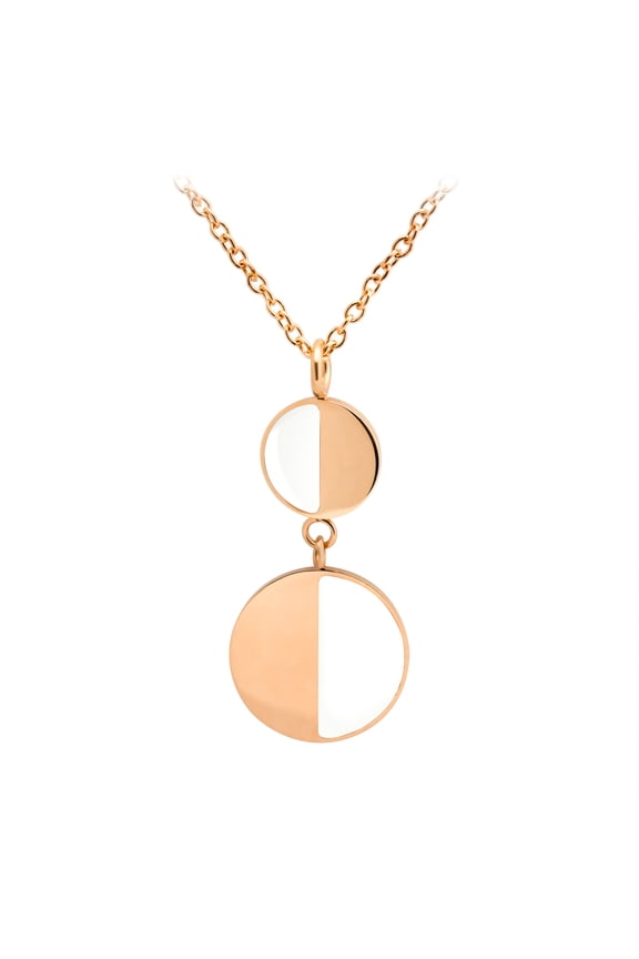 Womens Stainless Steel Two Tone Circle Round Disc Dainty Trendy Dangle Drop Fashion Fine Jewelry Accessory Hanging Pendant Chain Necklace, Pink Rose Gold & White
