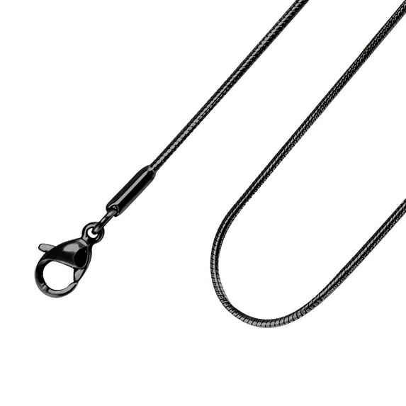 555jewelry 1.2mm Stainless Steel Snake Chain Necklace for Men & Women, Stainless Steel Necklace for Men, Classic Necklace for Women, Simple Thin Delicate Chain Necklace, Black, 24 Inch