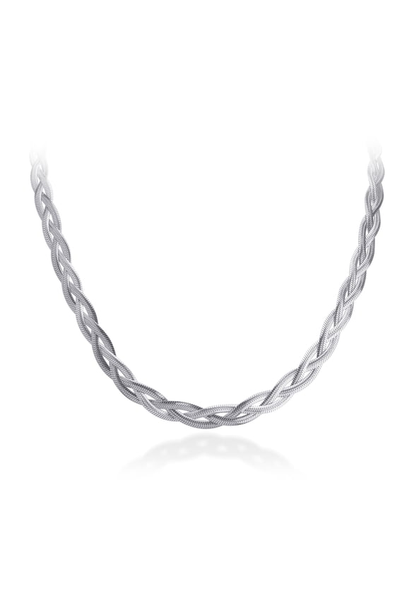 555jewelry 3mm Stainless Steel Flexible Flat Braided Snake Chain Necklace for Women, Adjustable Delicate Snake Necklace, Extendable Braided Necklace for Women, Sliver, 20 Inches