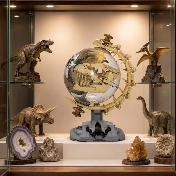 556 PCS Dinosaur Fossil Globe Building Set, Rotatable Prehistoric Earth Model with Skull Display, Creative Science Building Kit for Collectors, Family Activity and Holiday Gift Decoration