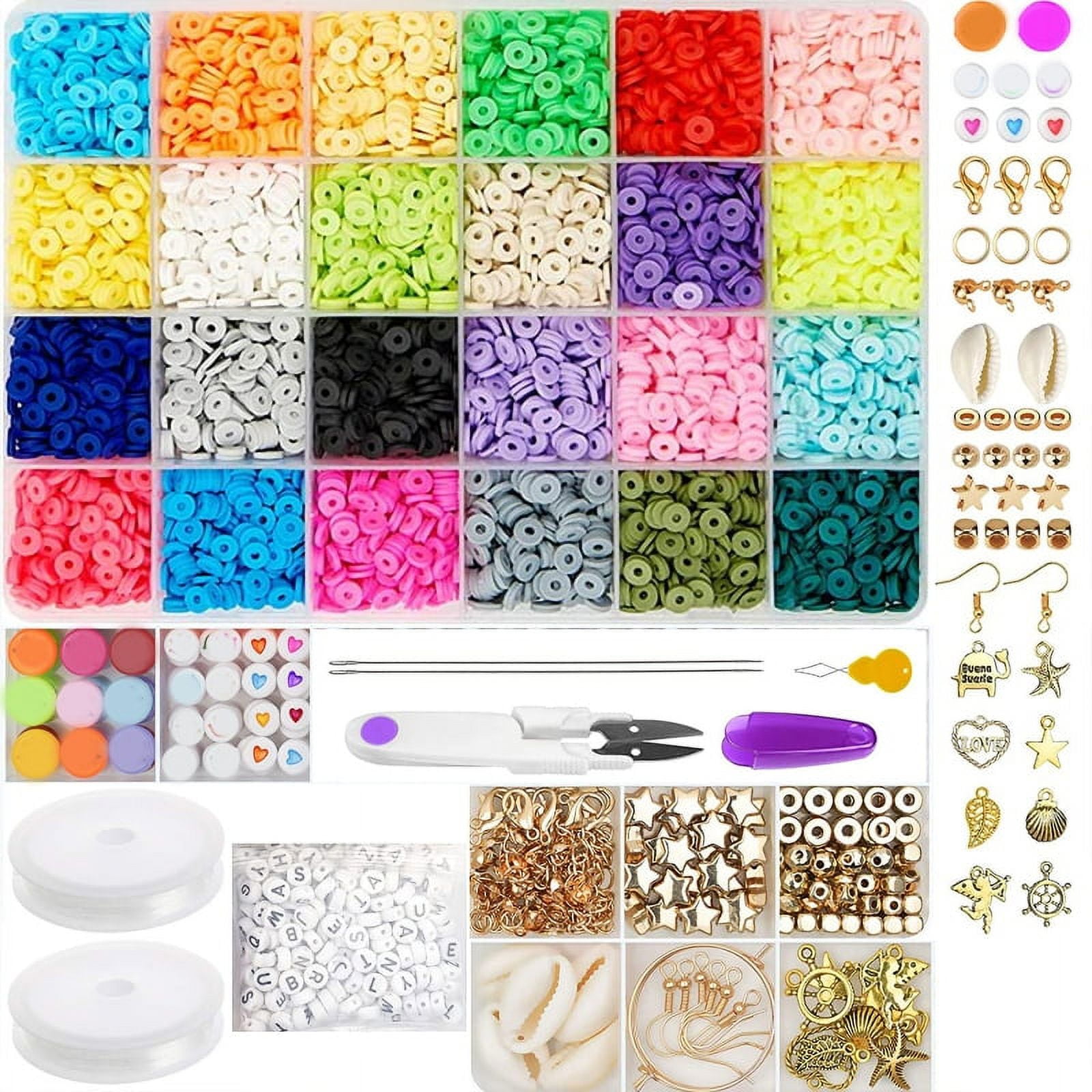 UcaseArt 4900 Pcs Clay Beads for Bracelets Making Kit, Flat Round Polymer Clay Beads for Jewelry Making Kit with Letter Beads and Smiley Face Beads for