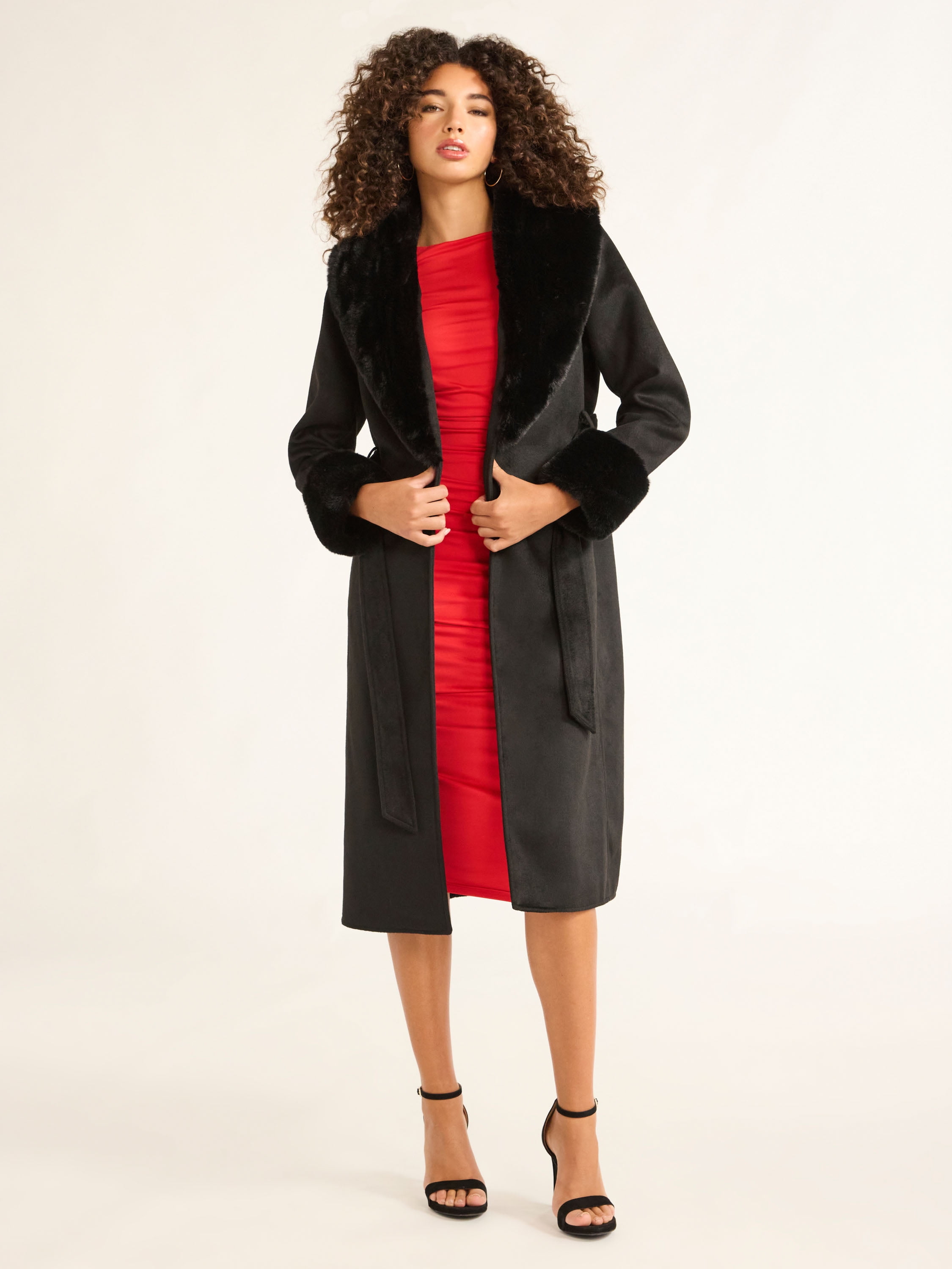 Sofia Jeans Women's and Women's Plus Faux Fur Trim Coat, Sizes XS-5X