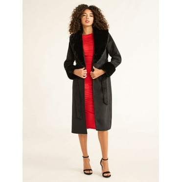 Sofia Jeans Women's and Women's Plus Faux Fur Trim Coat, Sizes XS-5X