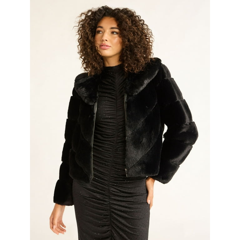 Sofia Jeans Women's and Women's Plus Faux Fur Chubby Jacket, Sizes