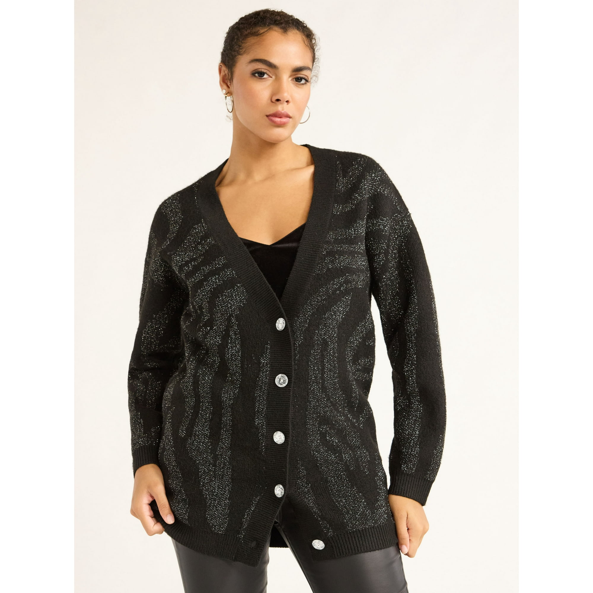 Sofia Jeans Women's Animal Print Lurex Boyfriend Cardigan, Lightweight, Sizes XS-XXXL