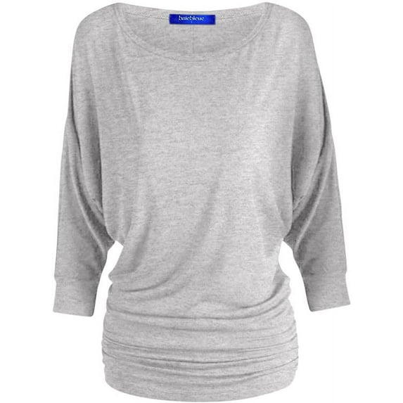 5574 Women's Everyday Boat Neck Dolman 3/4 Sleeve With Side Ruched Top HGrey S
