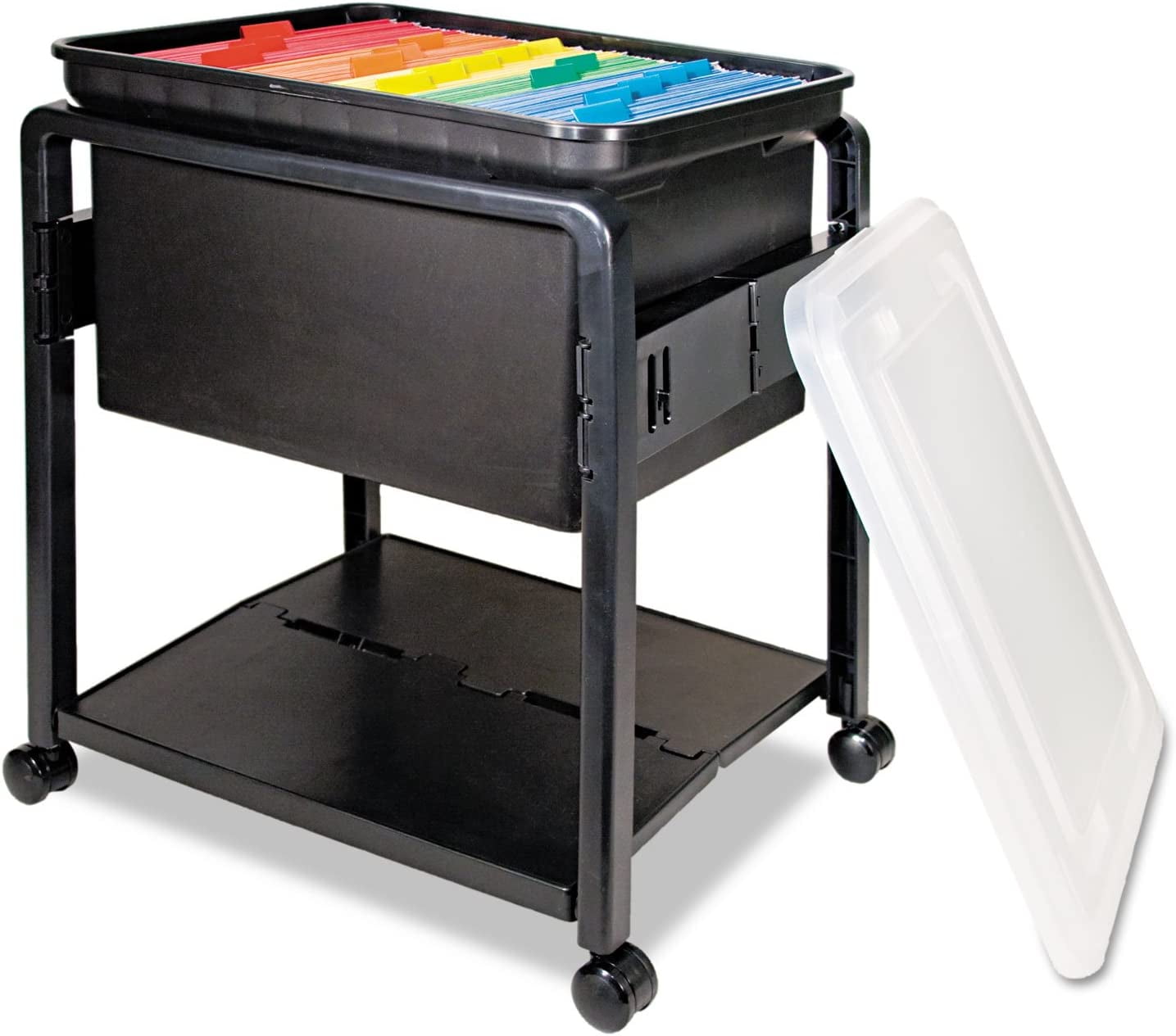 55758 Folding Mobile File Cart 14 1/2w x 18 1/2d x 21 3/4h Clear 55758 Folding Mobile File Cart 14 1/2w x 18 1/2d x 21 3/4h Clear