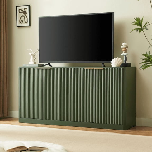 559-Inch Modern Wavy Sideboard, 4-Door Curved Storage Cabinet, Green TV Stand Media Console for Living Room, Kitchen, Bedroom, Green