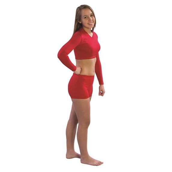 Pizzazz Women Black V-Neck Microfiber Crop Top Adult Large