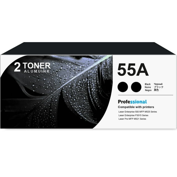 55A CE255A Toner Cartridge Black 2-Pack Compatible for HP 55A CE255A Toner Cartridges for Laser Enterprise 500 MFP M525 Series, Laser Enterprise P3015 Series, Laser Pro MFP M521 Series Printer