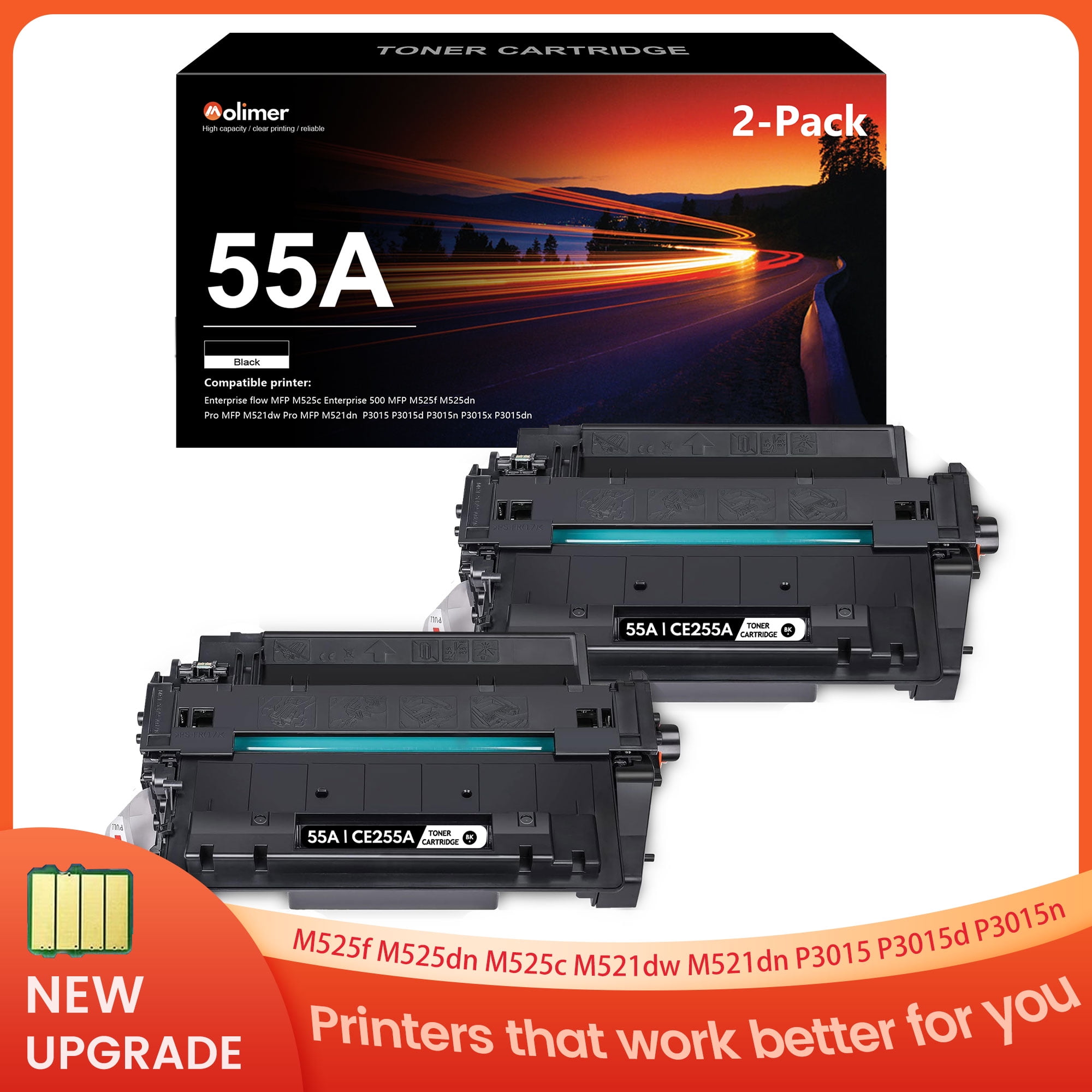 55A Toner Cartridge Yields Up to 6,500 Pages Black 2Pack Replacement