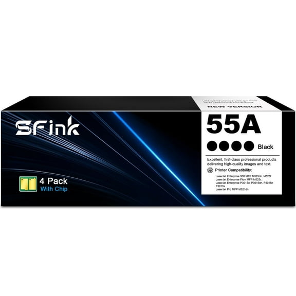 55A Toner Cartridges Compatible for HP 55A CE255A for LaserJet Enterprise 500 MFP M525 Series, Laser Enterprise P3015 Series, Laser Pro MFP M521 Series Printer(4-Pack Black)