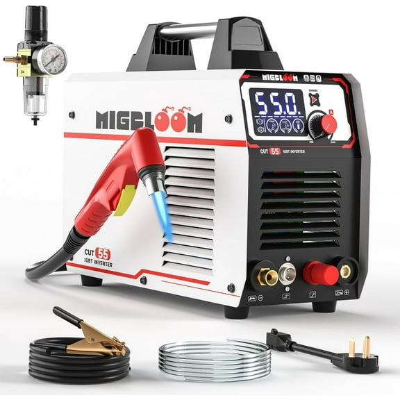 55Amp Plasma Cutter, No High Frequency Pilot Non-Touch Arc Plasma Cutting Machine, 110/220V Dual Voltage IGBT Inverter,1/4" - 18 NPT for Beginners DIY