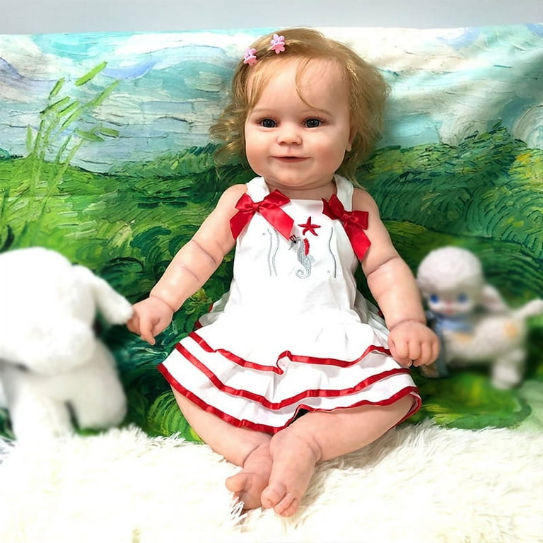55CM Smile Face Baby Dolls Reborn Doll Girls 3D Skin Real Life