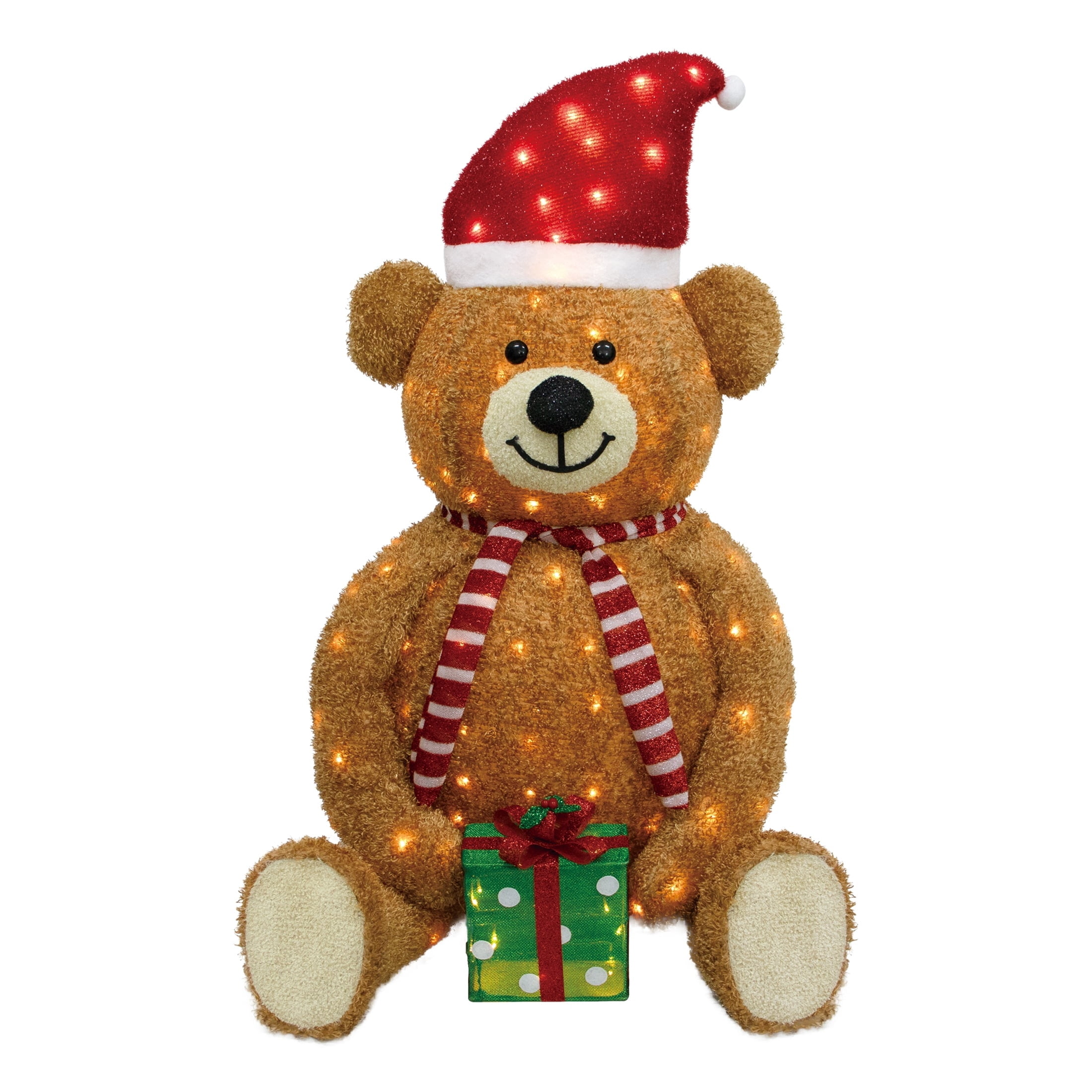 Indoor/Outdoor Light-Up Fluffy Pop-Up Bear Christmas Decoration with 230 LED Lights, Warm White, 55", by Holiday Time