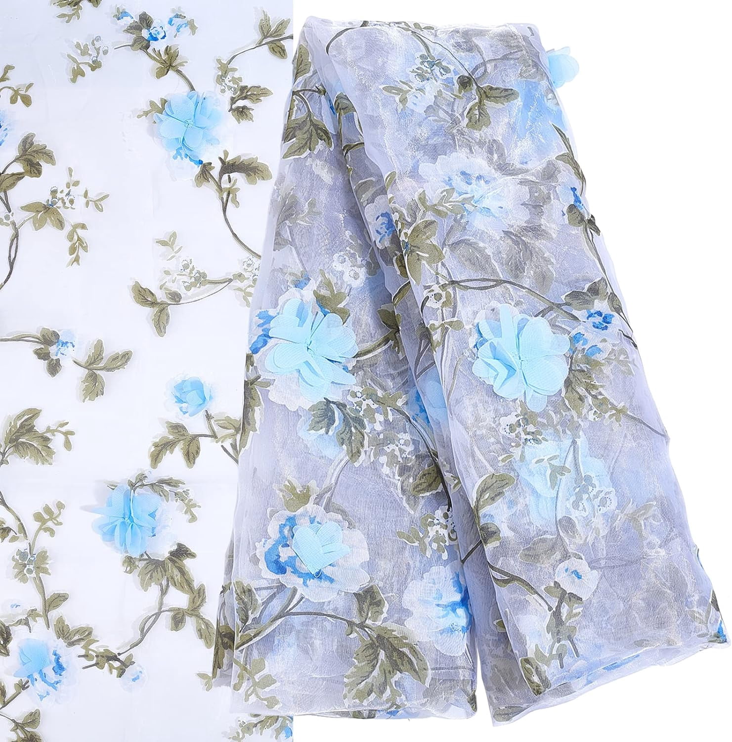 Weeding Cloth 55Inch Embroidered Flower Fabric 3D Organza Gold Floral Chiffon Rose ...