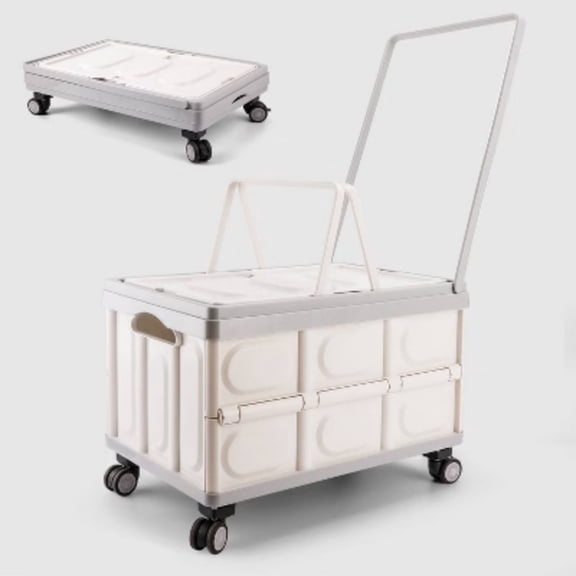 55L 11.6''x20.8'' Foldable Storage Crates with Swivel Wheels Light Beige