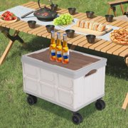 55L/14.53gal Rolling Cart, Gray, Folding Organizer Box with 4 Wheels for Outdoor Camping