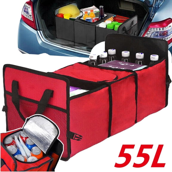 55L Collapsible Car Trunk Organizer Storage Box Net Universal Tidy Bag Cooler AC