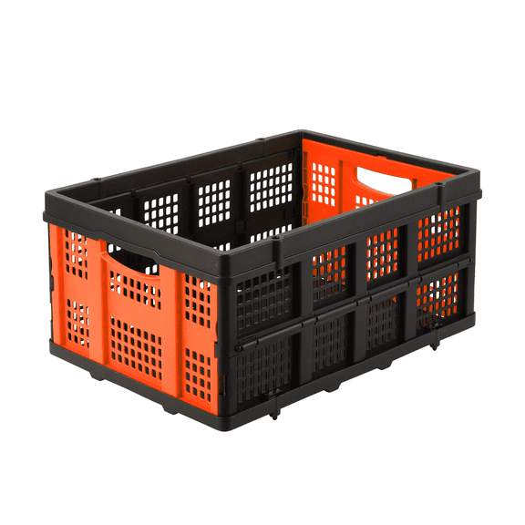 55L Collapsible Storage Crate, Heavy Duty Folding Plastic Bin with Handles, Stackable Utility Box for Car Trunk and Garage Organization