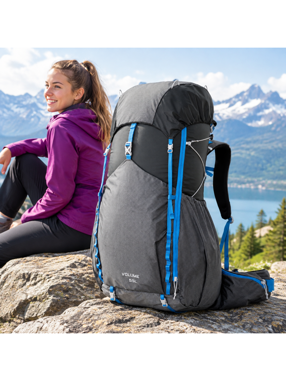55L Internal Frame Waterproof Hiking Backpack with 3L Water Bladder and Rain Cover, Dark Gray
