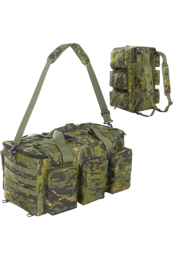 55L luggage bag with compartments and straps, suitable for men, large-sized sports and fitness luggage bag, suitable for weekend travel and camping(Camo Green)