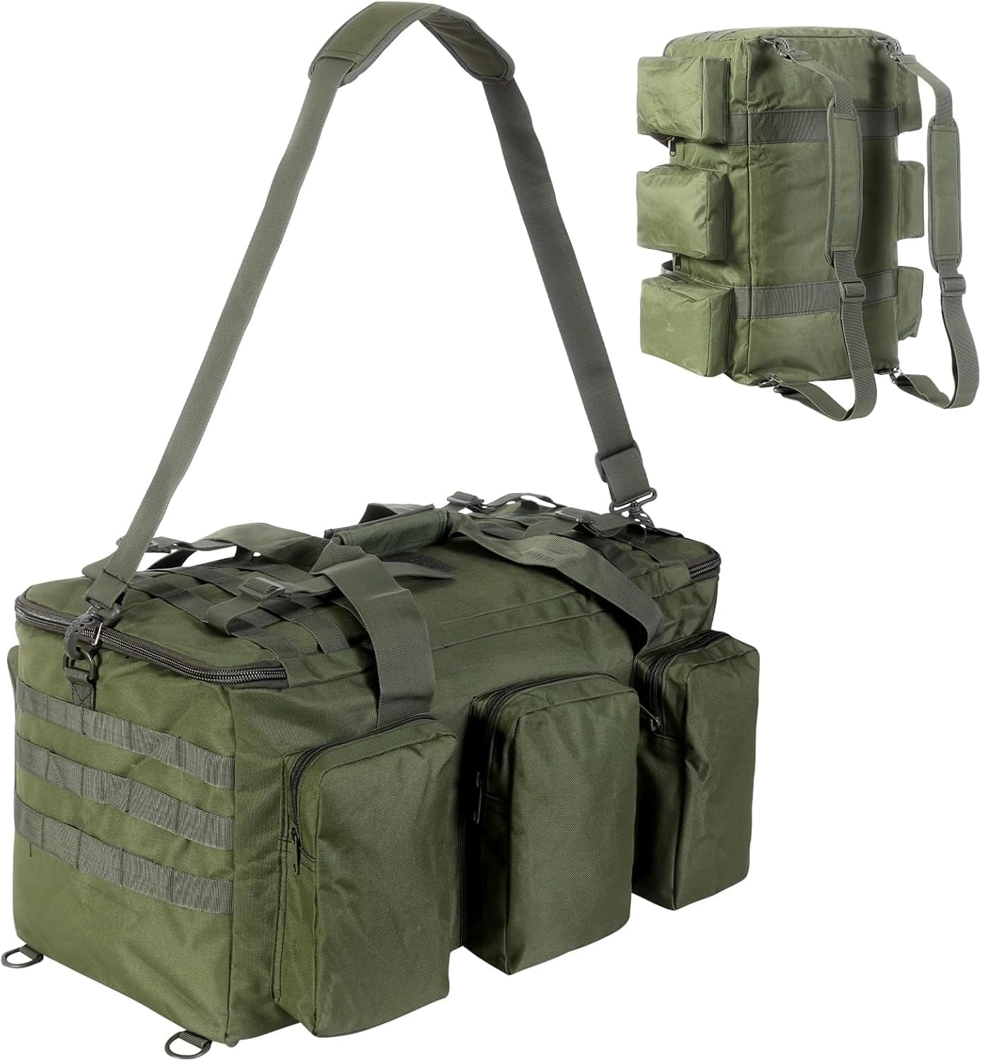 LuckySunDecorQZ 55L luggage bag with compartments and straps, suitable for men, large-sized sports and fitness luggage bag, suitable for weekend travel and camping (Green)