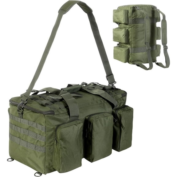 LuckySunDecorQZ 55L luggage bag with compartments and straps, suitable for men, large-sized sports and fitness luggage bag, suitable for weekend travel and camping (Green)