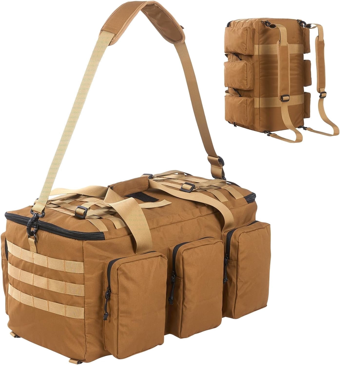 LuckySunDecorQZ 55L luggage bag with compartments and straps, suitable for men, large-sized sports and fitness luggage bag, suitable for weekend travel and camping (Tan)