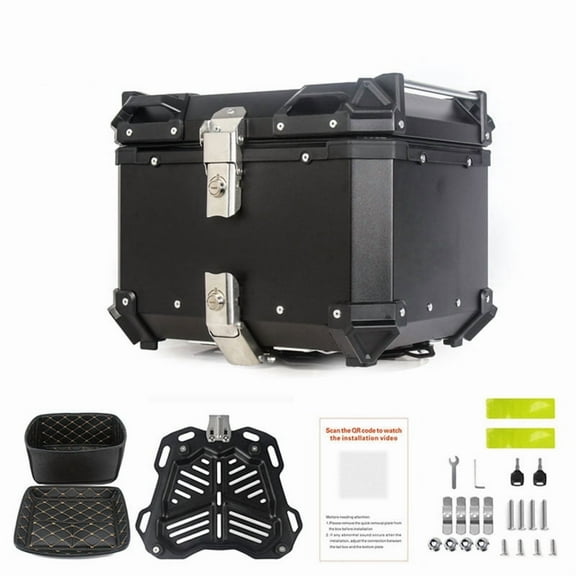 55L Universal Motorcycle Top Case, Aluminum Alloy Waterproof Trunk Tour Tail Box With Reflective Strips For Helmet Luggage Universal Motorbike Accessories.