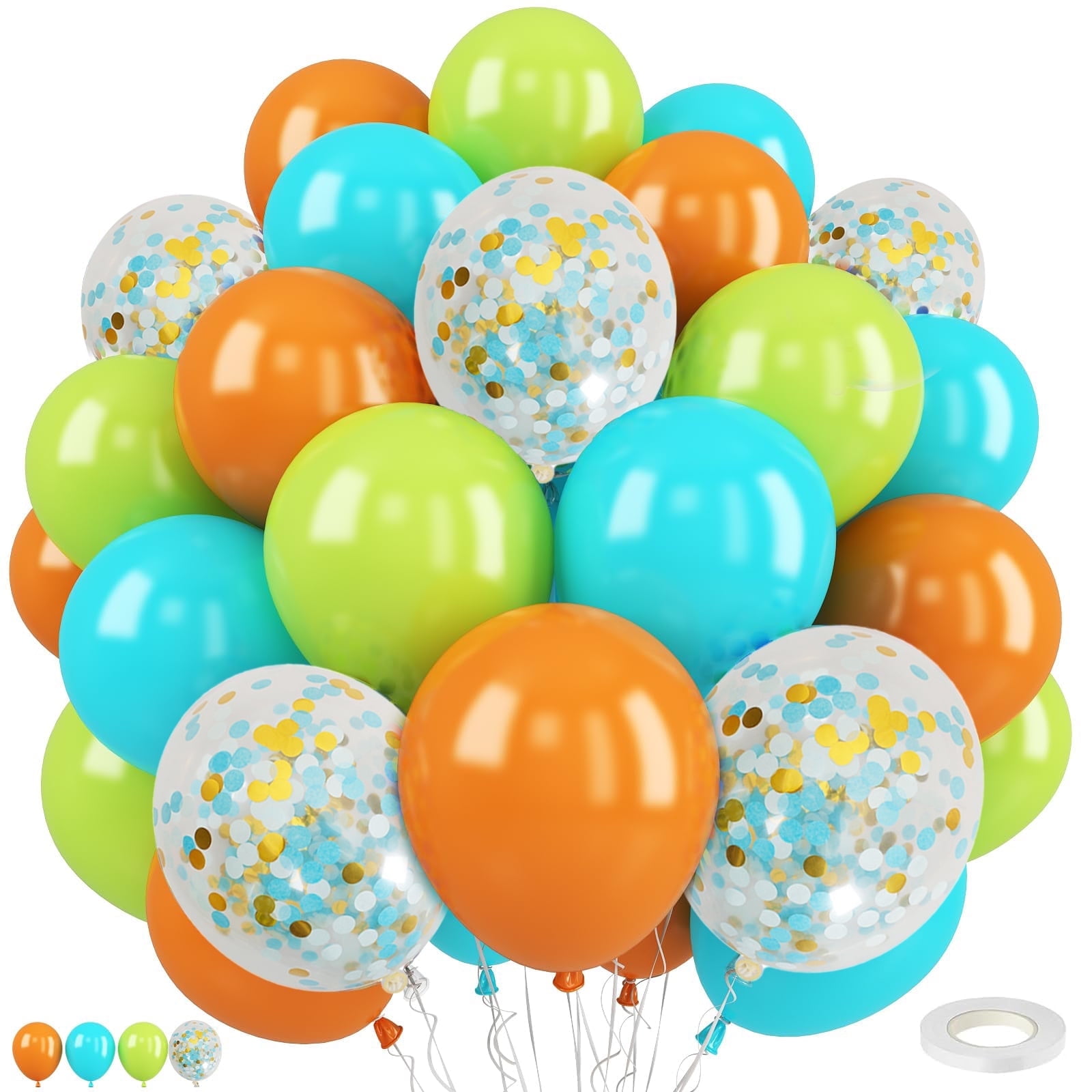 Orange Light Blue Fruit Green Balloons, 55PCS 12 Inch Fruit Green Blue and Orange Confetti Balloons for Boys Baby Shower Jungle Safari Birthday Party Decorations